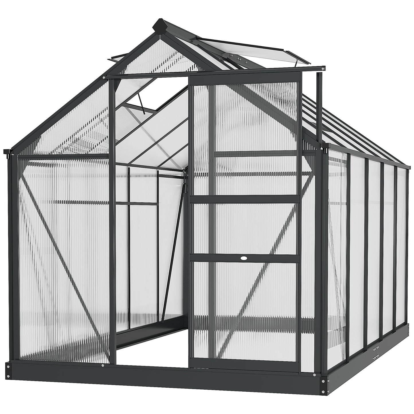 Outsunny Polycarbonate Greenhouse, Large Walk-In Green House with Slide Door and Window, Garden Plants Grow House with Aluminium Frame and Foundation