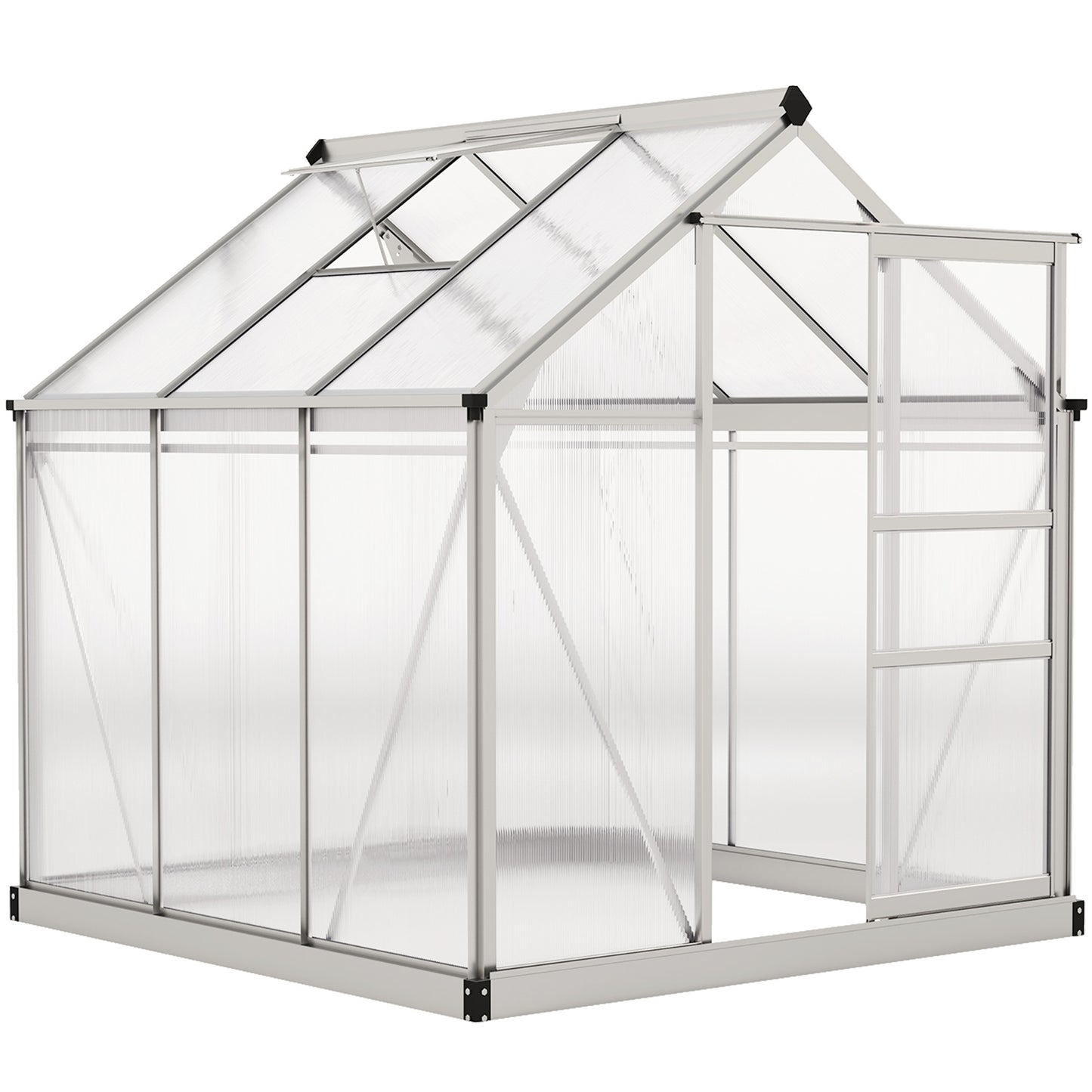 Outsunny 6 x 6ft Polycarbonate Greenhouse, Large Walk-In Green House with Slide Door and Window, Garden Plants Grow House with Aluminium Frame and Foundation