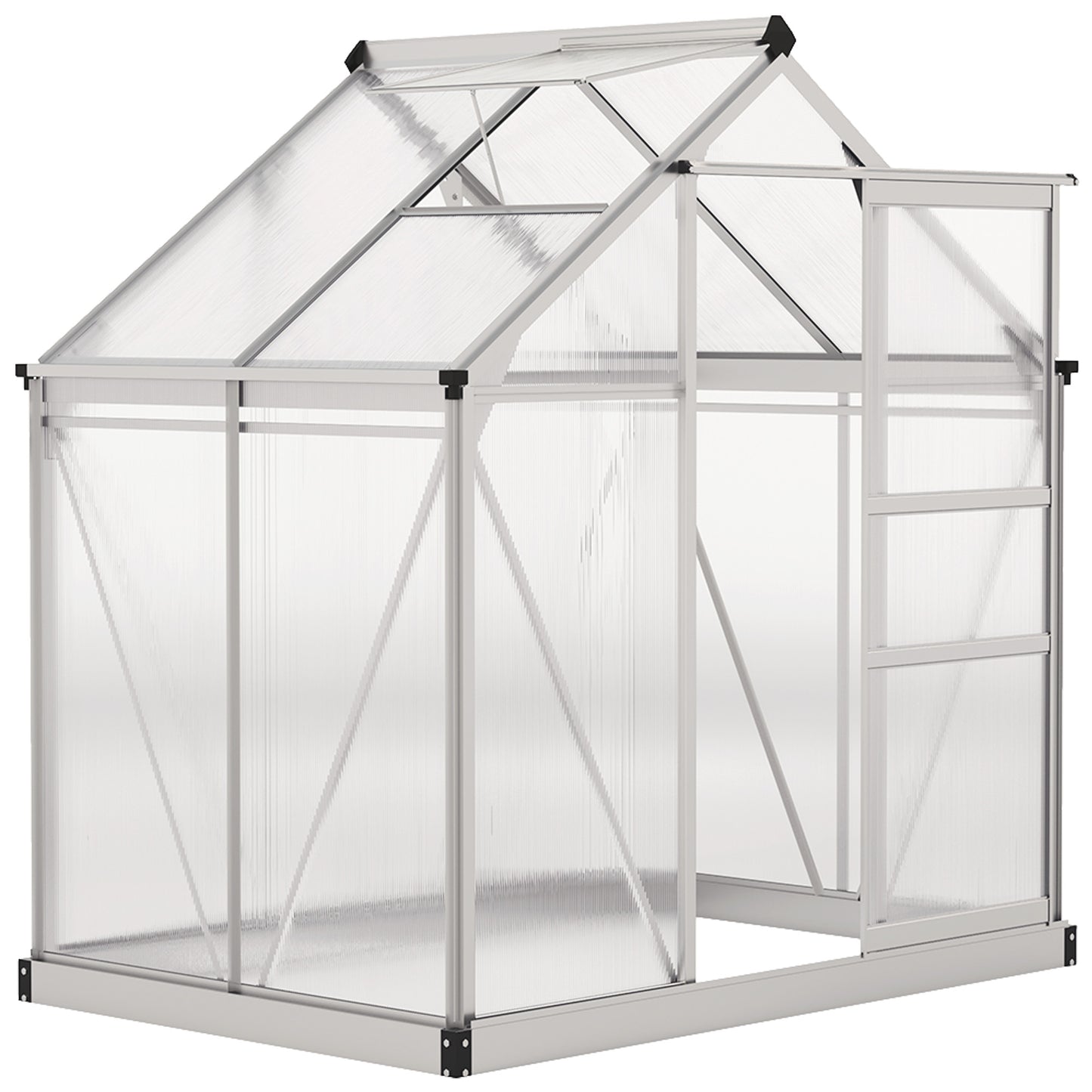 Outsunny 6 x 4ft Polycarbonate Greenhouse, Large Walk-In Green House with Slide Door and Window, Garden Plants Grow House with Aluminium Frame and Foundation