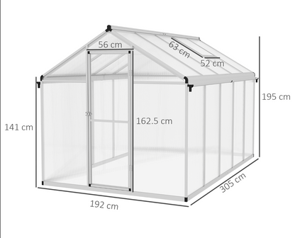 Dimensions of an Outsunny greenhouse with labeled measurements on a white background