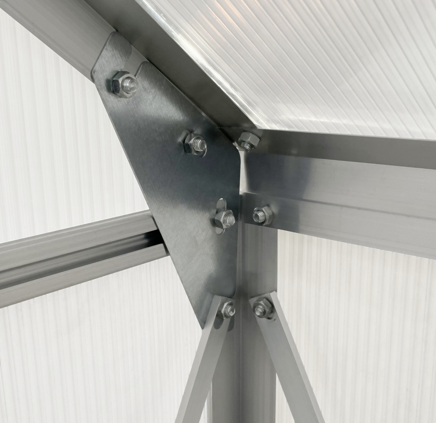 Close-up of a metal frame with screws