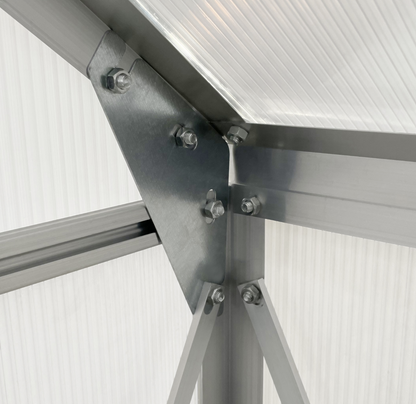Close-up of a metal frame with screws