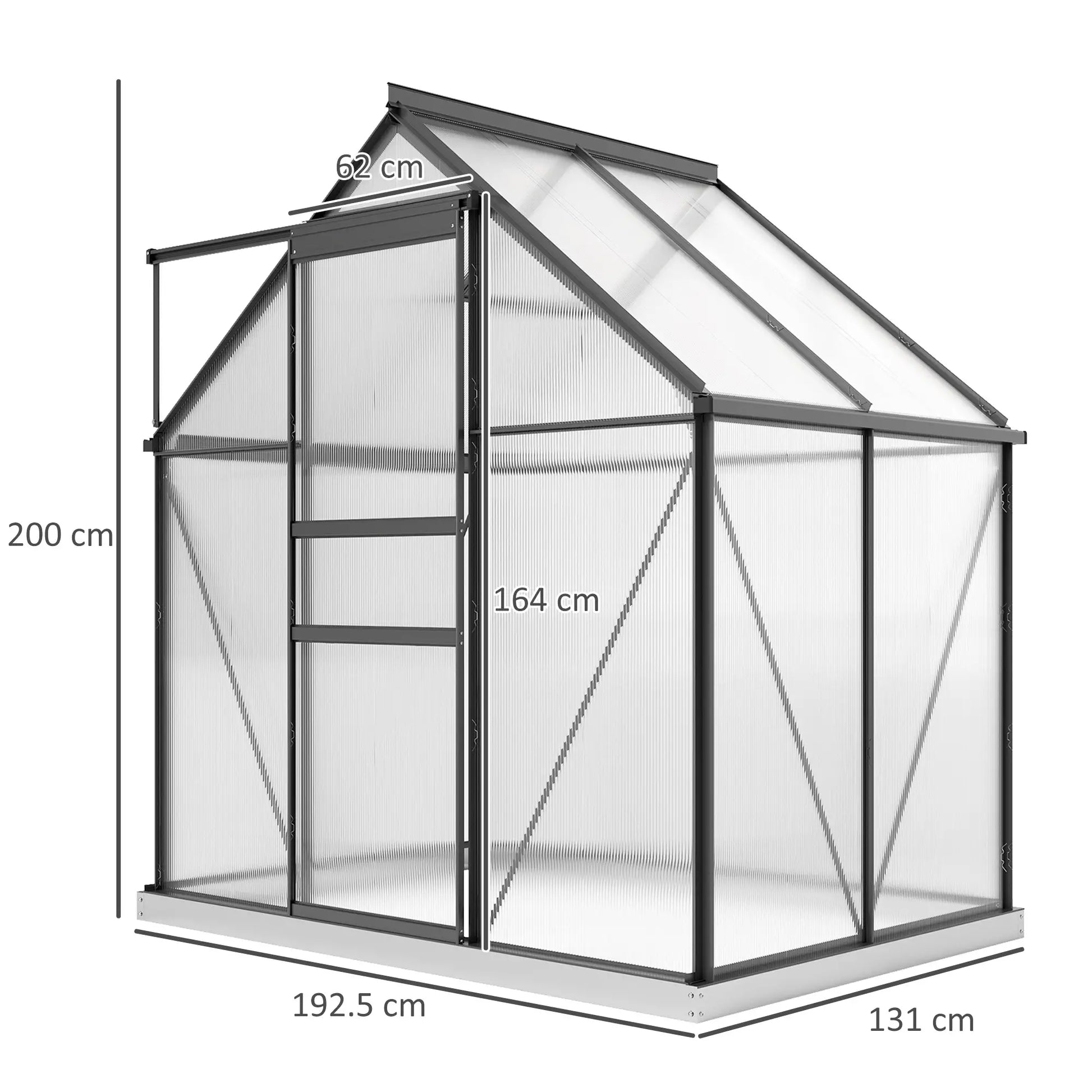Greenhouse with dimensions indicated on a white background