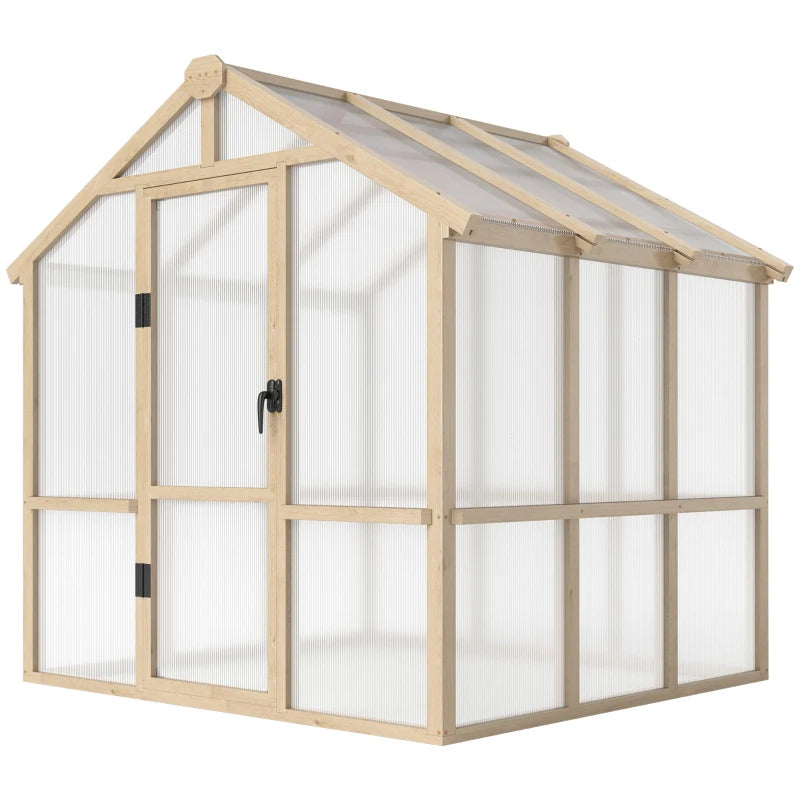Wooden greenhouse with transparent panels on a white background