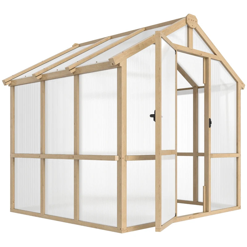 Wooden greenhouse with transparent panels on a white background