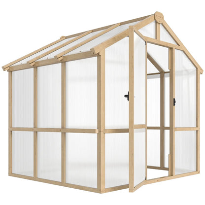 Wooden greenhouse with transparent panels on a white background