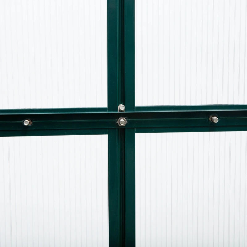 Close-up of a green metal frame with horizontal and vertical bars on a white background