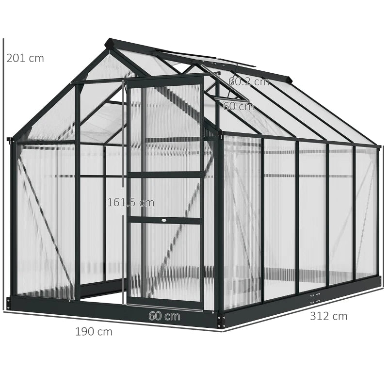 Greenhouse with dimensions labeled on a white background