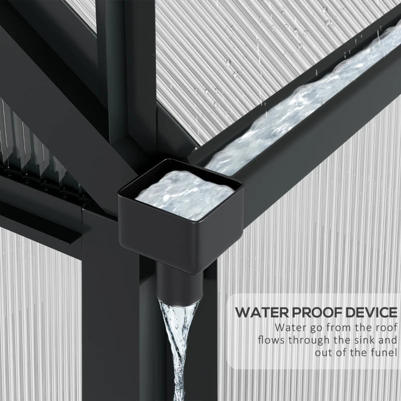 Waterproof device with water flowing through it on a gray background