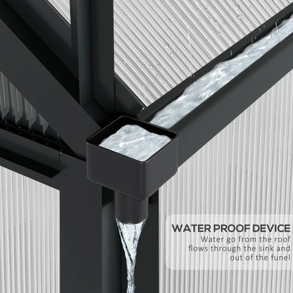 Waterproof device with water flowing through it on a gray background