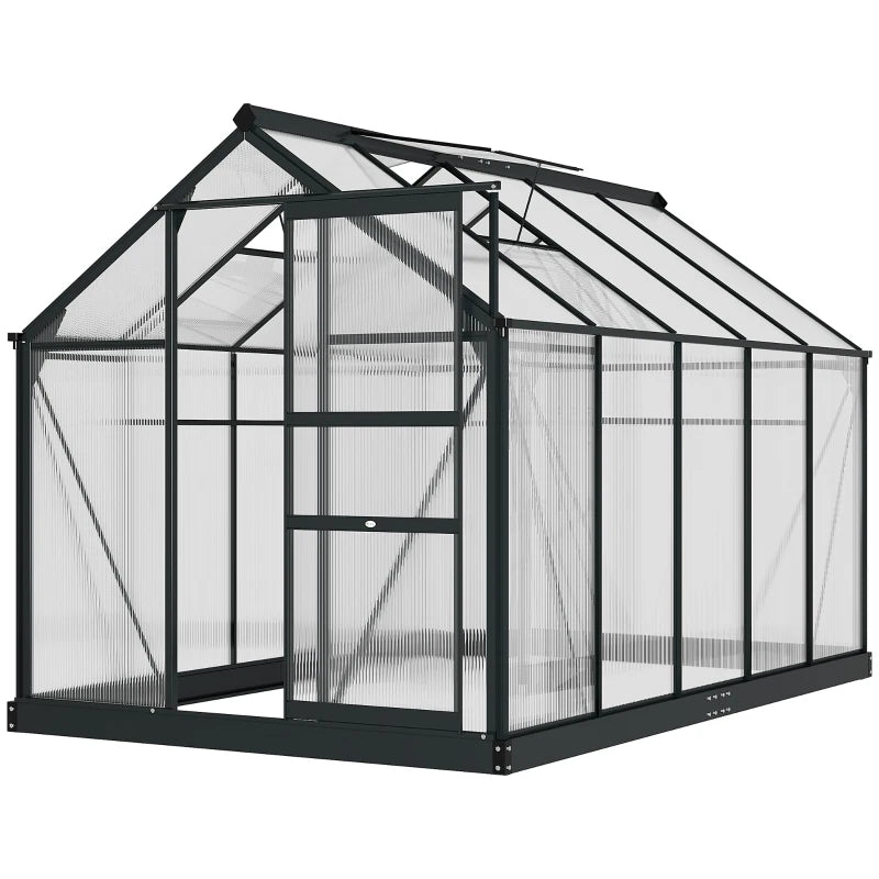 Greenhouse with transparent panels and black frame on a white background