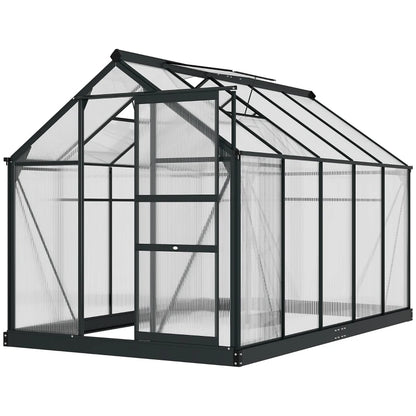 Greenhouse with transparent panels and black frame on a white background