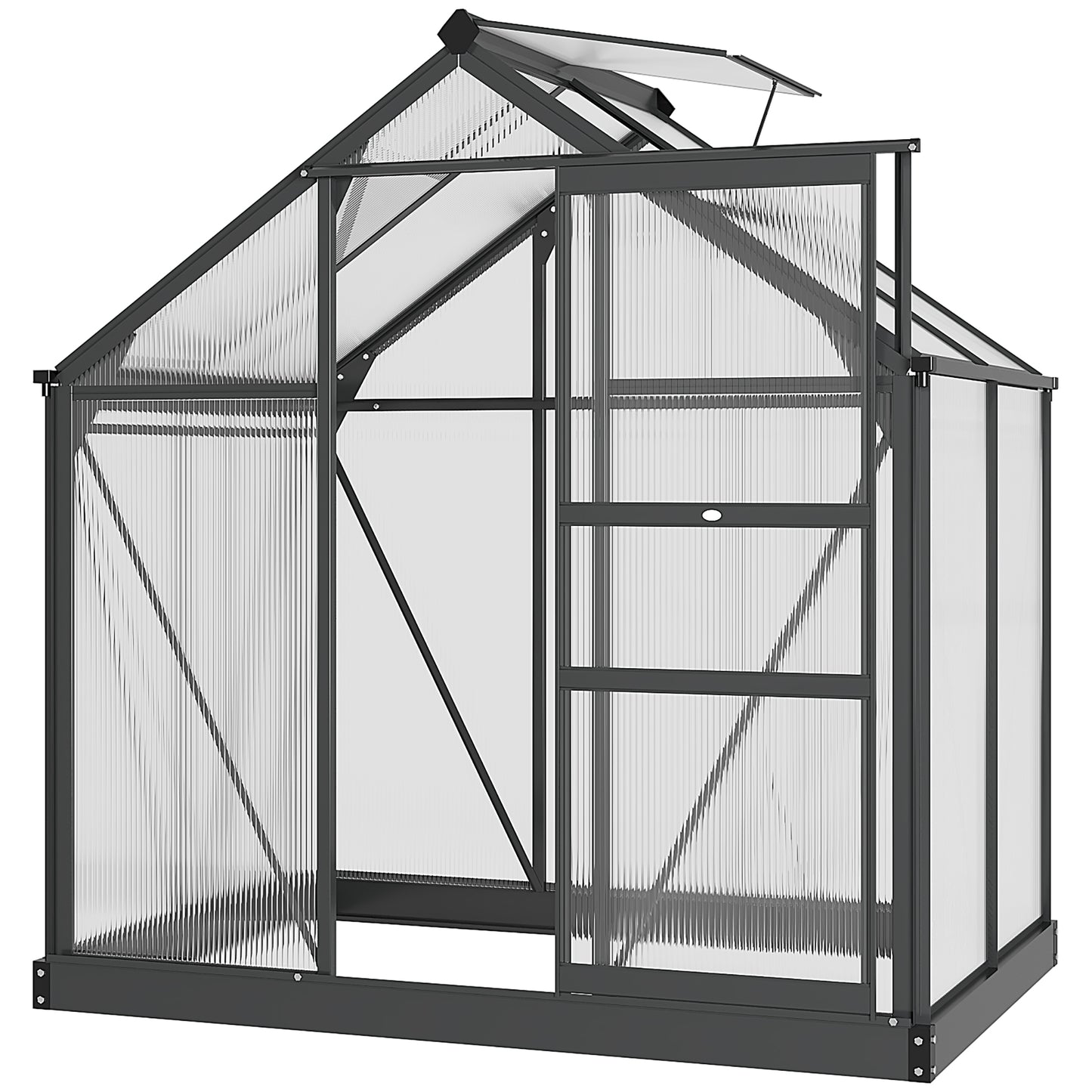 Outsunny 6 x 4ft Polycarbonate Greenhouse, Large Walk-In Green House with Slide Door and Window, Garden Plants Grow House with Aluminium Frame and Foundation