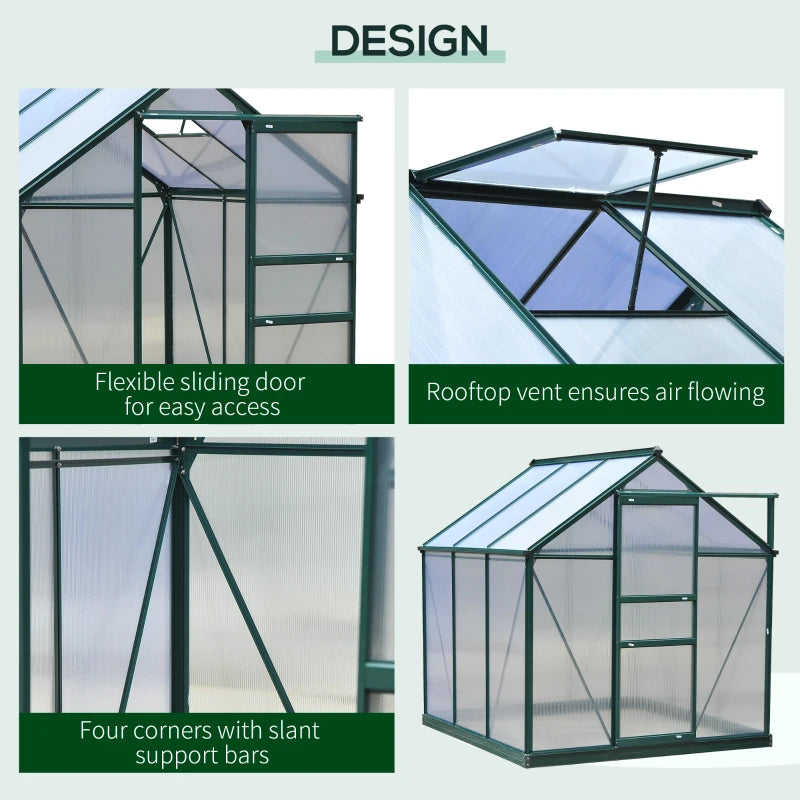 Greenhouse design features with text labels on a white background