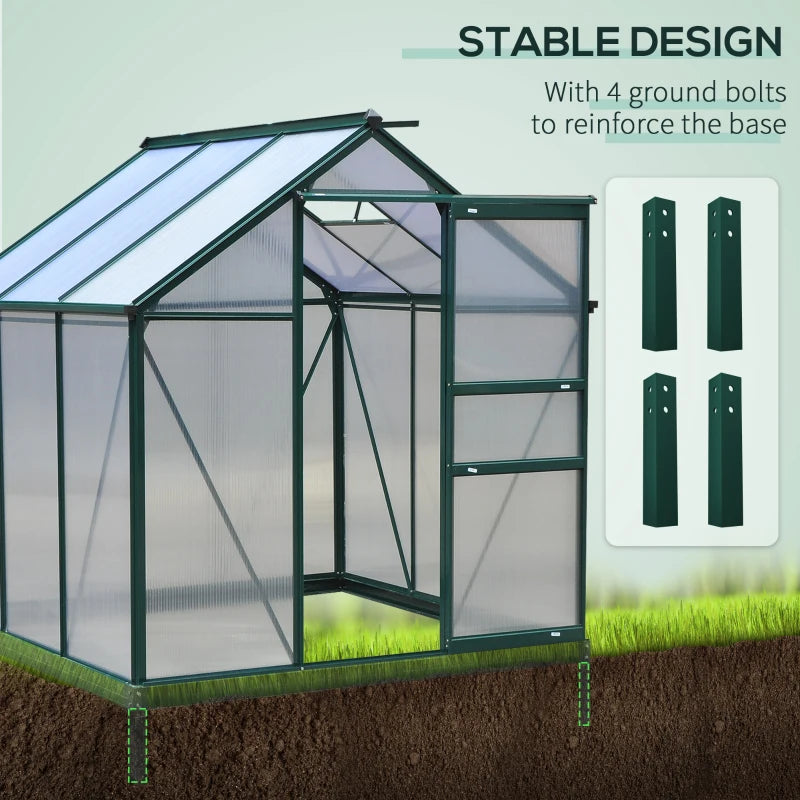 Greenhouse with stable design feature and ground bolts illustration