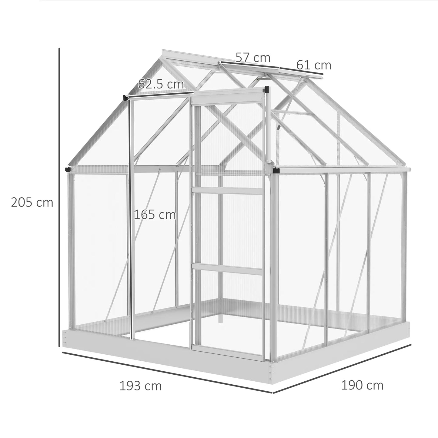 Greenhouse with dimensions labeled on a white background