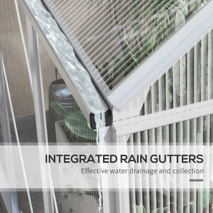 Integrated rain gutter system with water flowing over a balcony