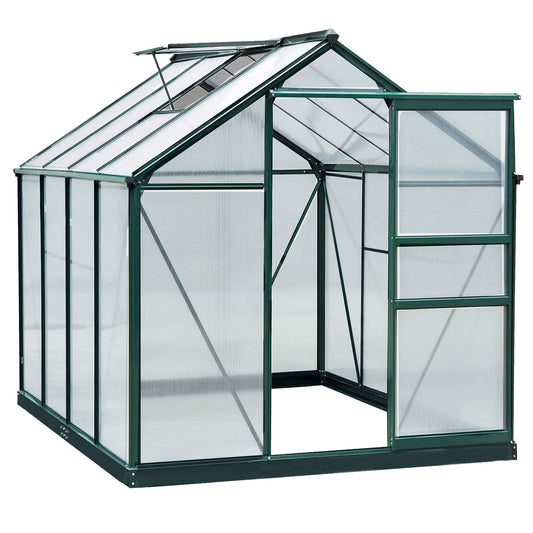 Outsunny 6 x 8ft Polycarbonate Greenhouse, Large Walk-In Green House with Slide Door and Window, Dark Green 