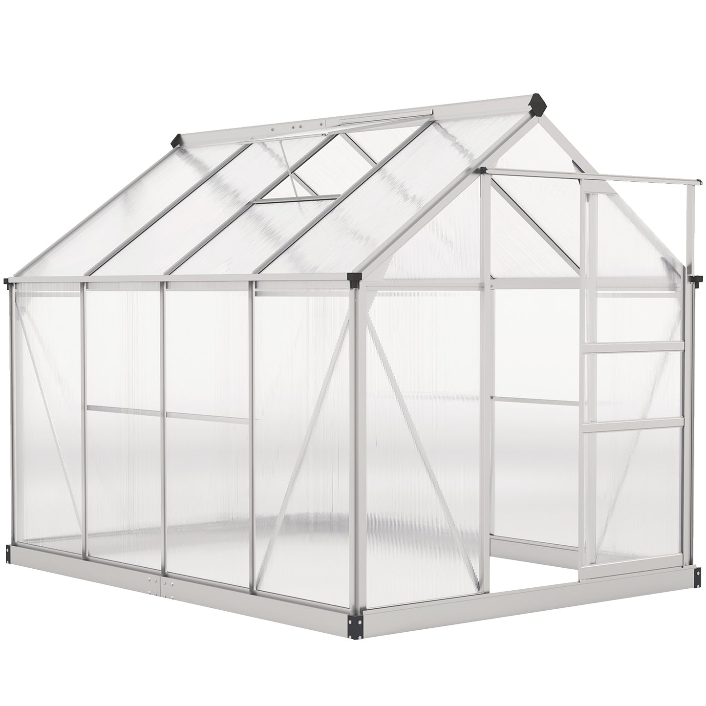 Outsunny Polycarbonate Greenhouse, Large Walk-In Green House with Slide Door and Window, Garden Plants Grow House with Aluminium Frame and Foundation