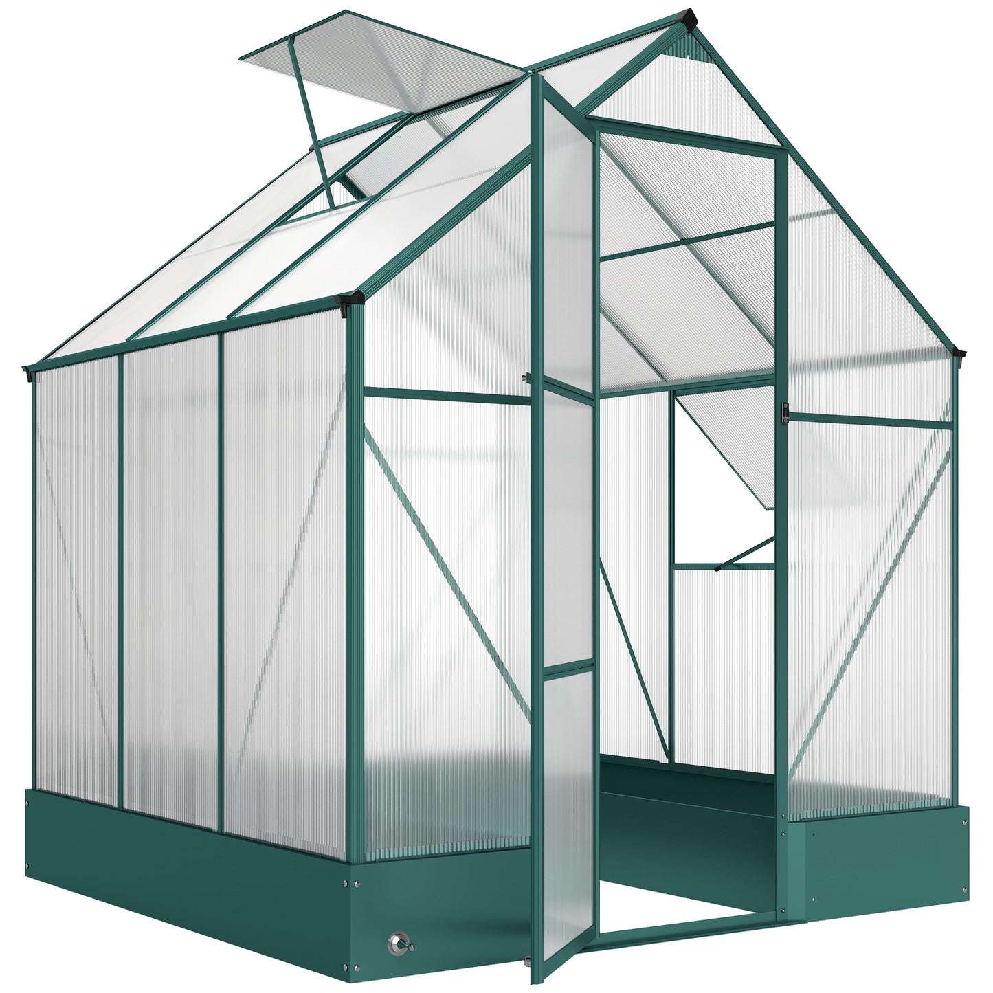 Outsunny Polycarbonate Greenhouse with Base and Raised Bed, Walk-in Greenhouse with Aluminium Frame, Temperature Controlled Window, Foundation for Plants, Flowers, Vegetable