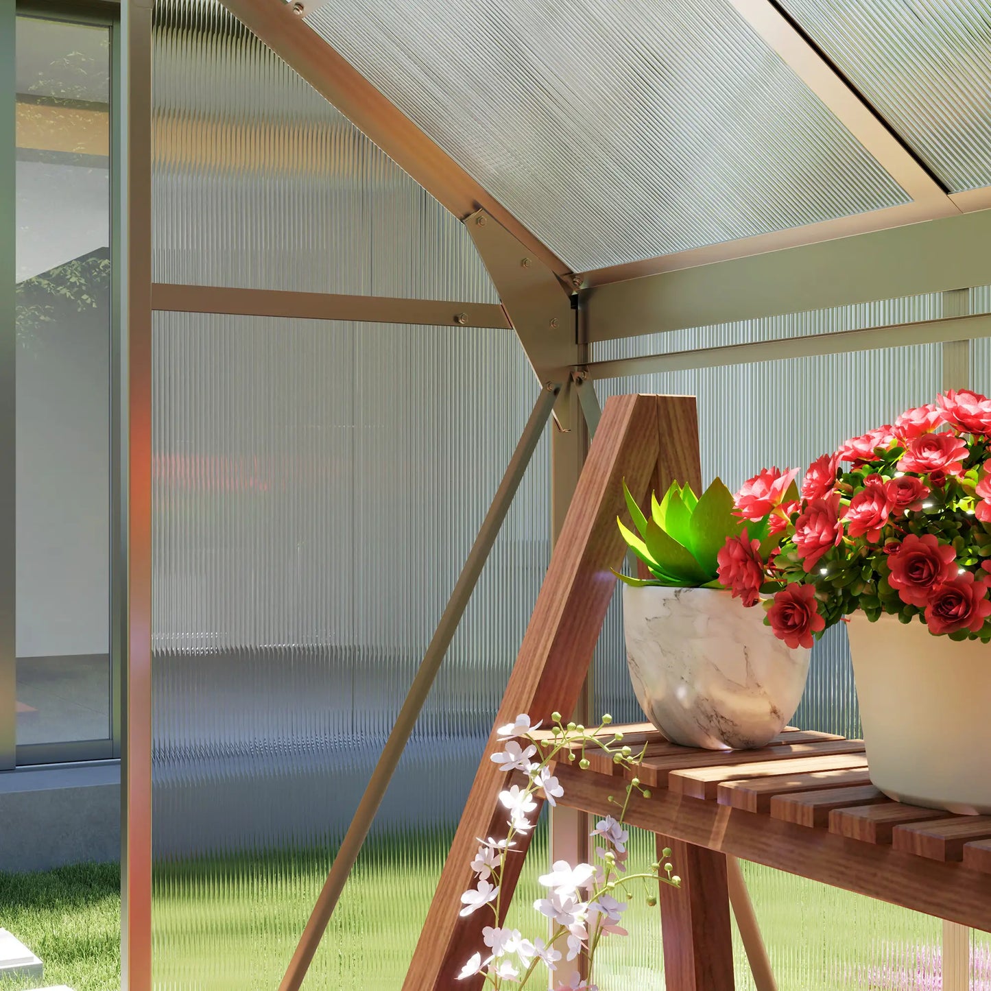Outsunny Polycarbonate Greenhouse, Large Walk-In Green House with Slide Door and Window, Aluminium Frame, 6x4ft, Silver Tone
