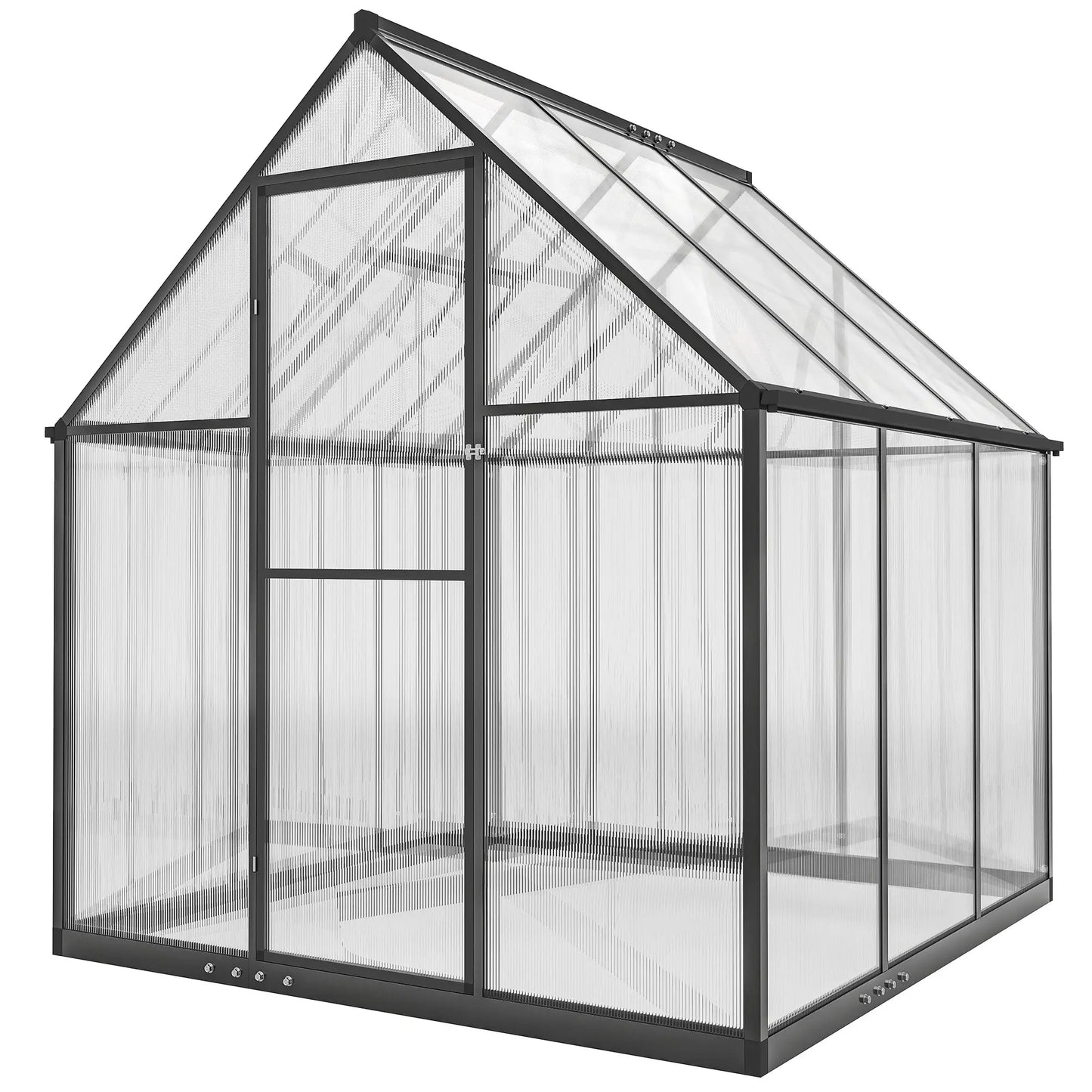 Outsunny Polycarbonate Greenhouse with Swing Door and Adjustable Window, Walk-in Greenhouse with Rain Gutter, 5.5 x 6ft, Black