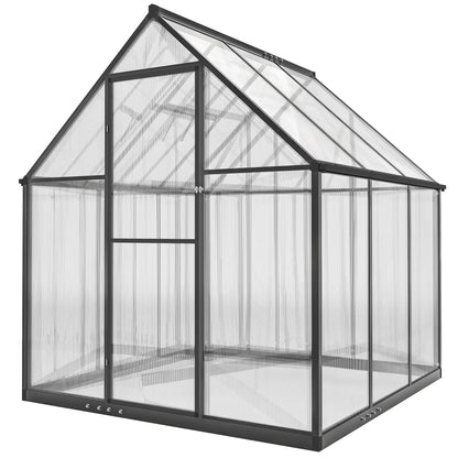 Outsunny Polycarbonate Greenhouse with Swing Door and Adjustable Window, Walk-in Greenhouse with Rain Gutter, 5.5 x 6ft, Black