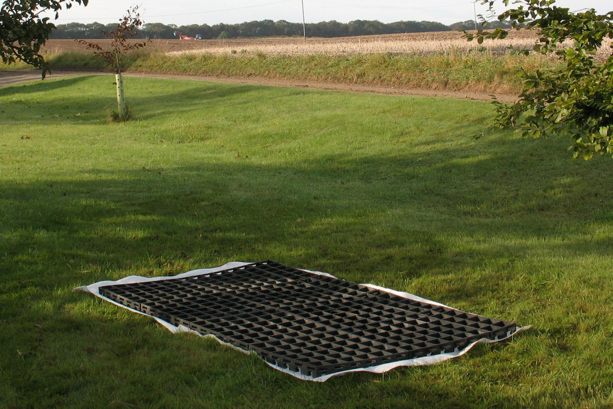 EcoBase Fastfit Shed Base Kit showing assembled base with interlocking panels for easy installation and sturdy support.