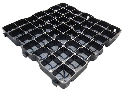 EcoBase Fastfit Shed Base Kit showing assembled base with interlocking panels for secure outdoor shed foundation.