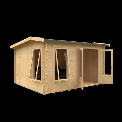 Norven Gardens glazed garden office log cabin with large full-pane windows, 12x10 size, ideal for outdoor workspace.