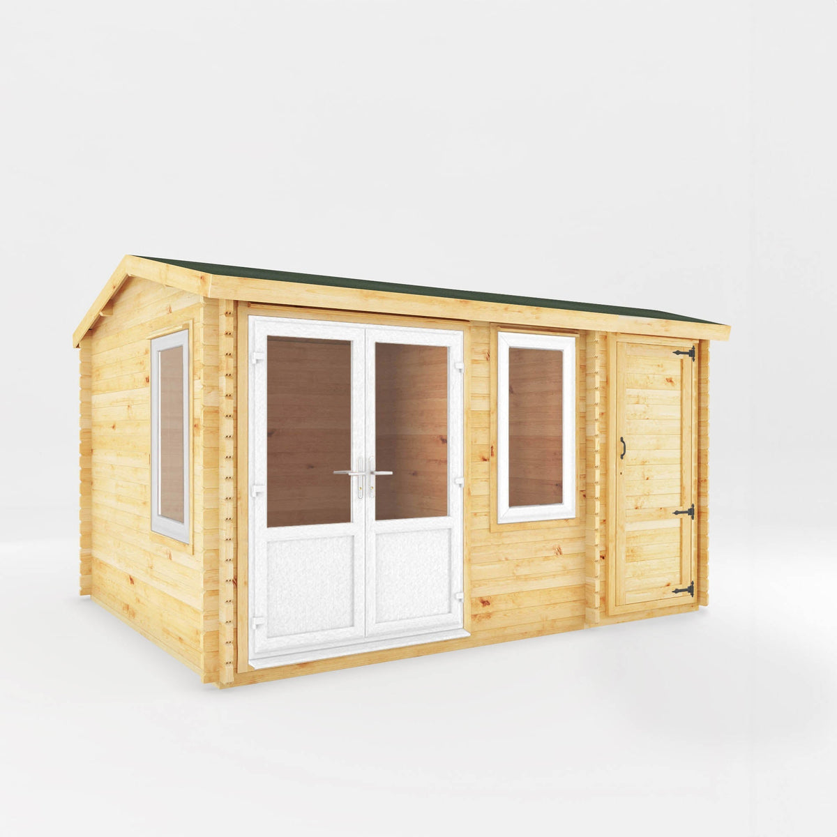 White Mercia Garden Products Home Office Elite Log Cabin with 44mm thick walls, 3x3m size, suitable for garden workspace.