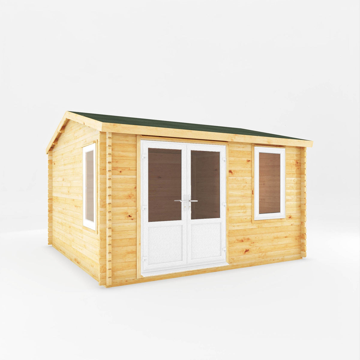 White Mercia Garden Products Home Office Elite Log Cabin, 4x4m, 44mm thick, suitable for garden office use.