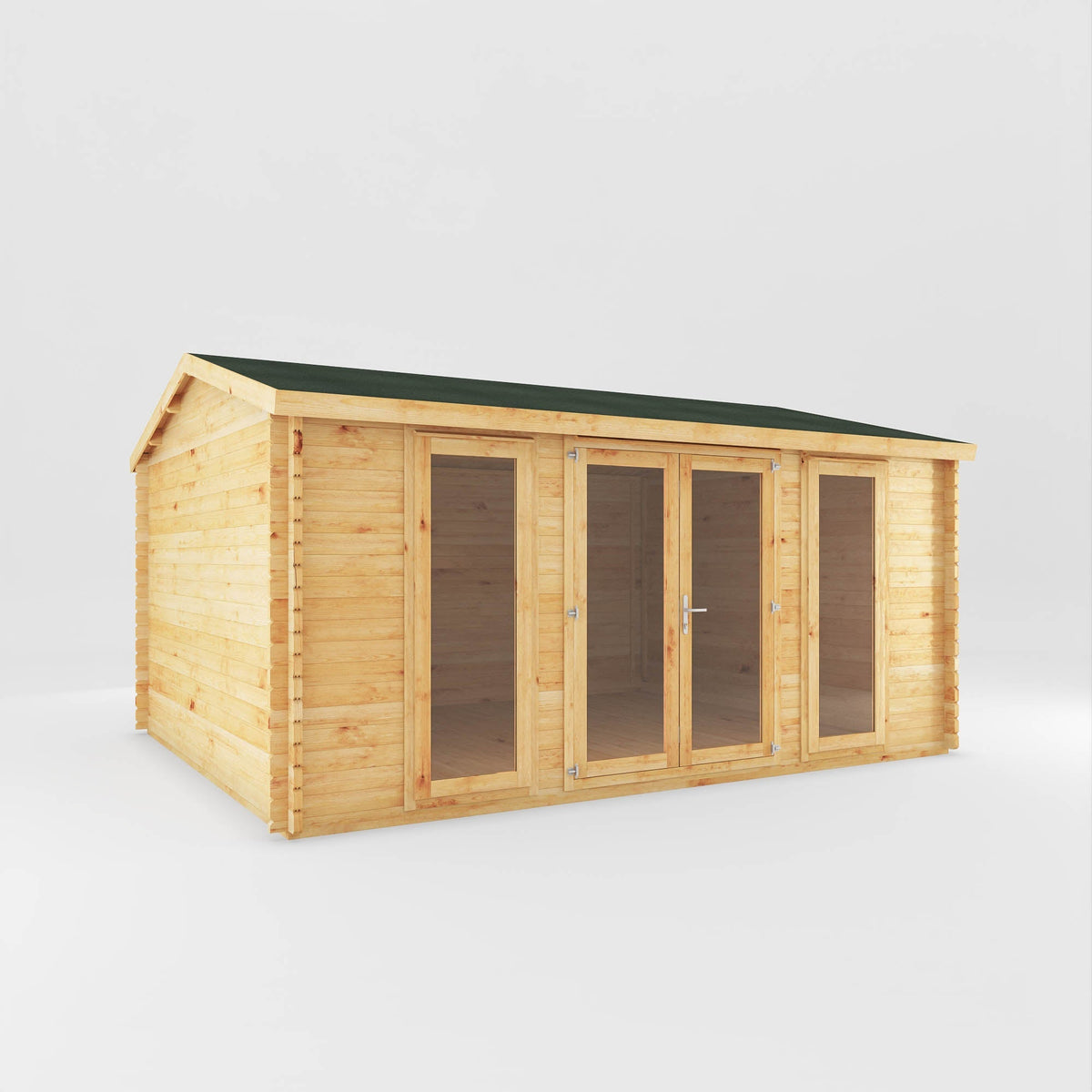 Natural timber Mercia Garden Products home office studio log cabin with 5m x 4m dimensions for garden workspace.