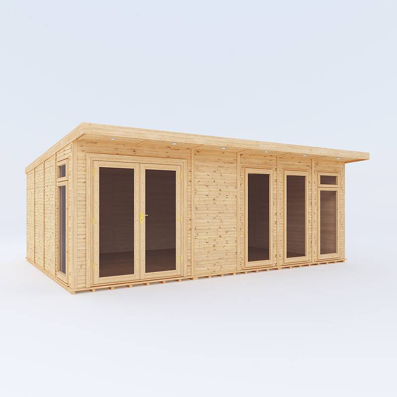 Fully installed Mercia Garden Products insulated garden room in a 6x4 meter size, showcasing its modern design and insulated walls.