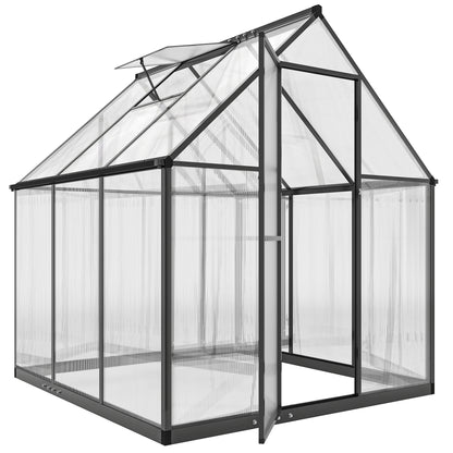 Outsunny Polycarbonate Greenhouse with Swing Door and Adjustable Window, Walk-in Greenhouse with Rain Gutter, 5.5 x 6ft, Black