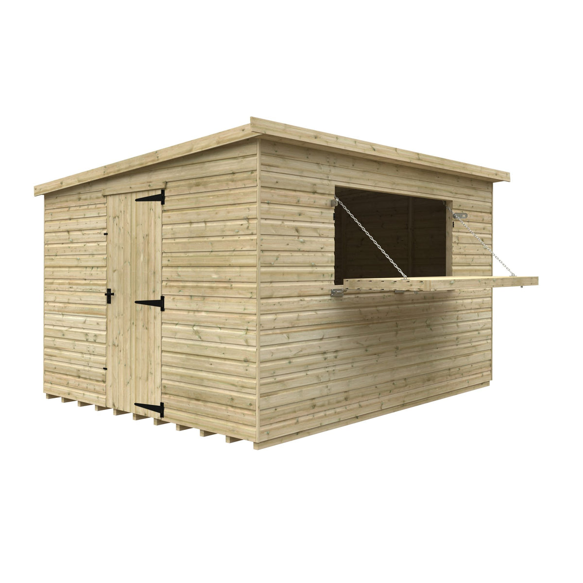 Norven Gardens Garden Bar shed in 12x10 size with wooden construction and rustic design, ideal for outdoor entertaining.