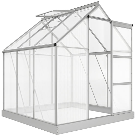 Outsunny 6x6ft silver polycarbonate greenhouse with sturdy base, ideal for plant cultivation and gardening.