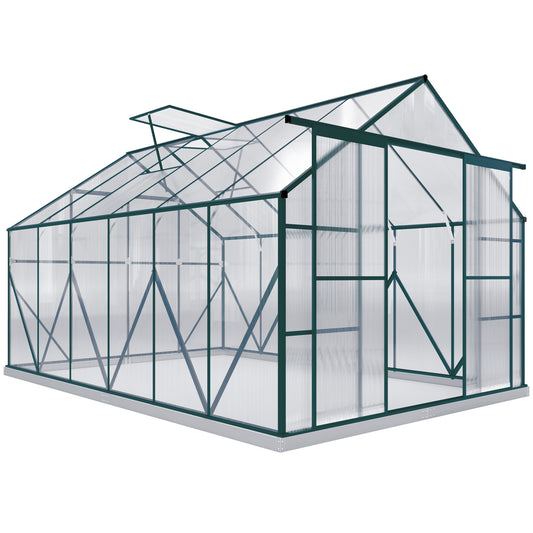 Outsunny 8x12ft aluminium walk-in greenhouse with clear polycarbonate panels for plant protection and growth.