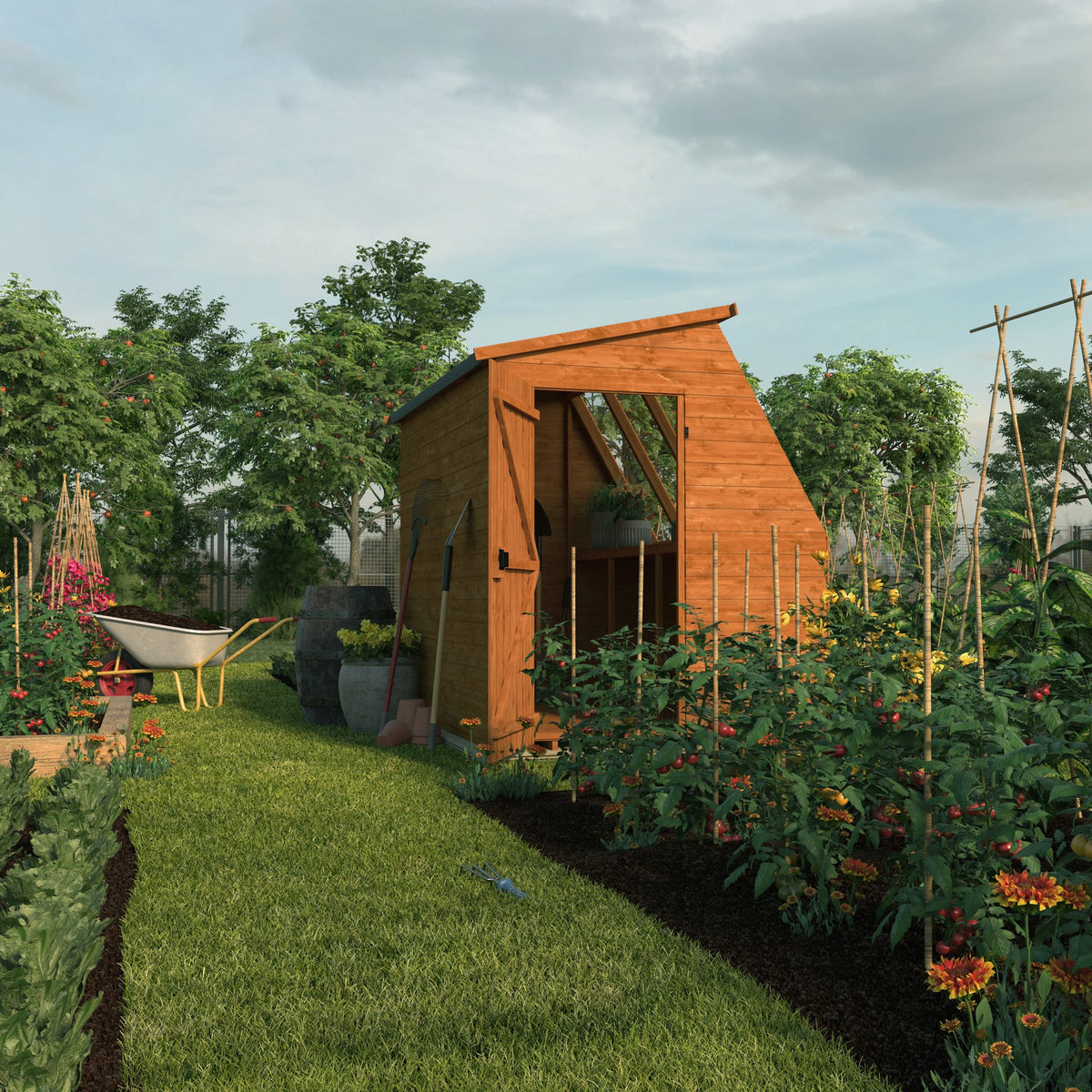 Norven Classic Potting Shed by Norven Gardens, side view showing wooden structure with window and door for gardening storage.