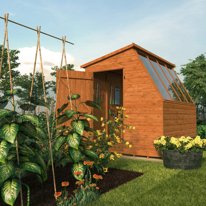 Norven Gardens Classic Potting Shed with open door, ideal for vegetable gardening and garden storage.