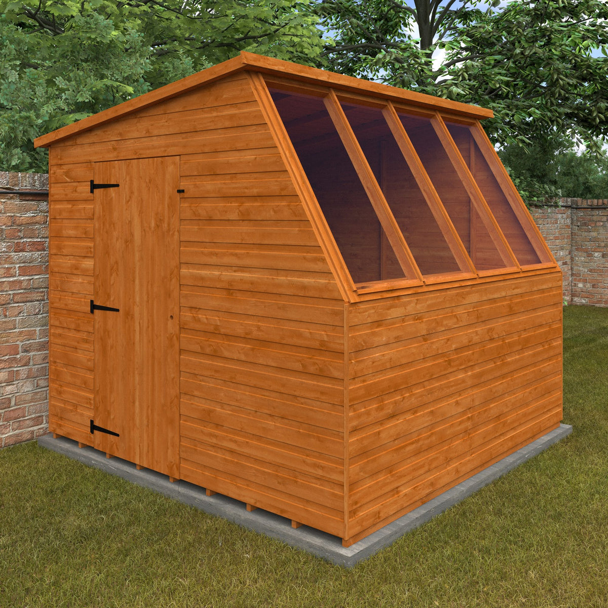 Norven Gardens Classic Potting Shed made of wood with 8x8 footprint, featuring windows and a traditional design for garden storage.