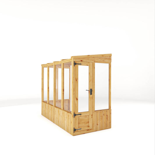 Mercia Garden Products Woodsman Pent Lean-To Wooden Greenhouse with green frame and styrene panels, 8x4 size, suitable for gardening.